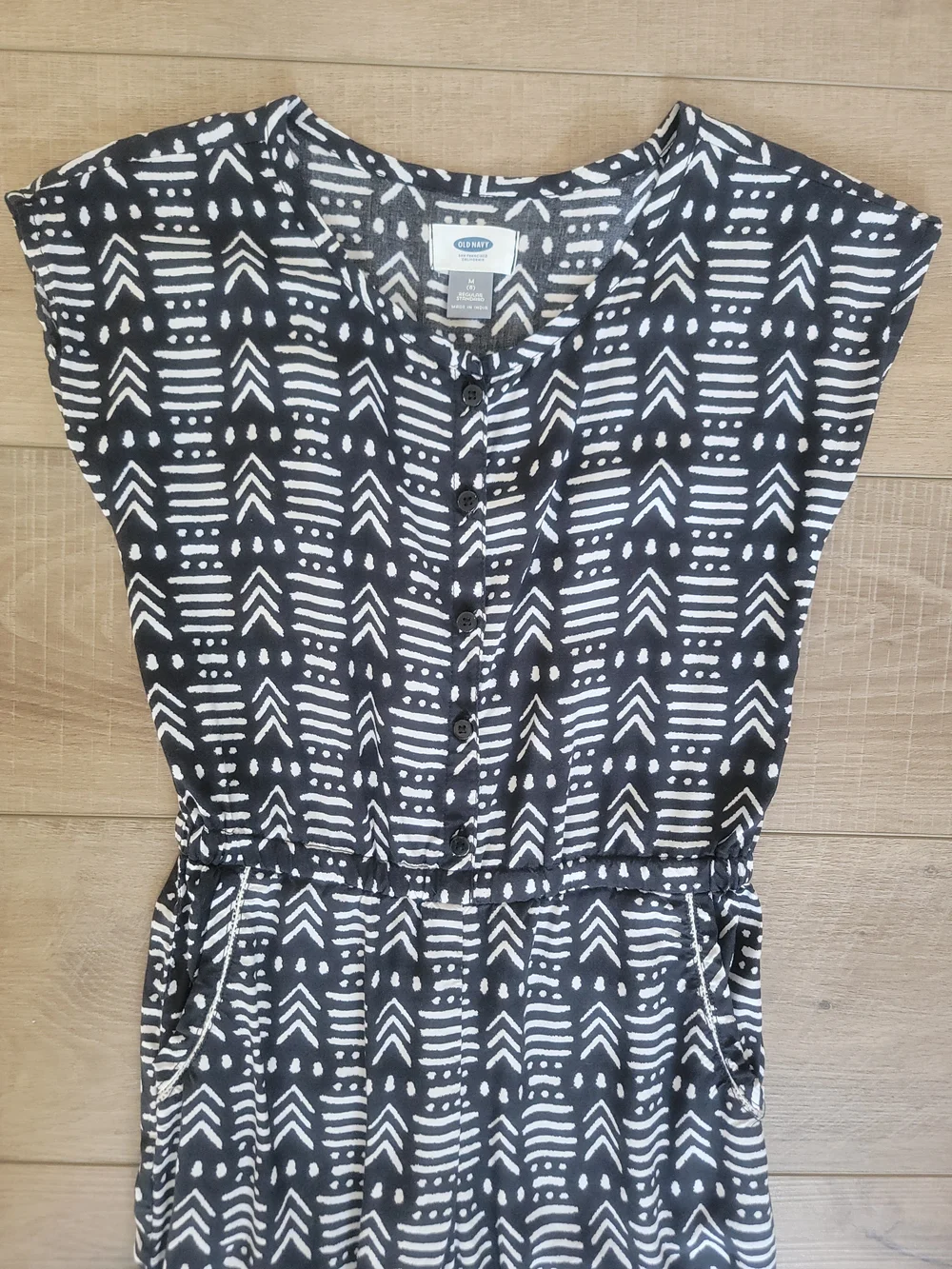 Old Navy Print Jump Rayon Black White Geometric Jumpsuit Girl Sz M (8) Boho